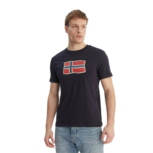 2459147 Napapijri T-Shirt Blu Cotone Stampa Scollo Tondo Uomo