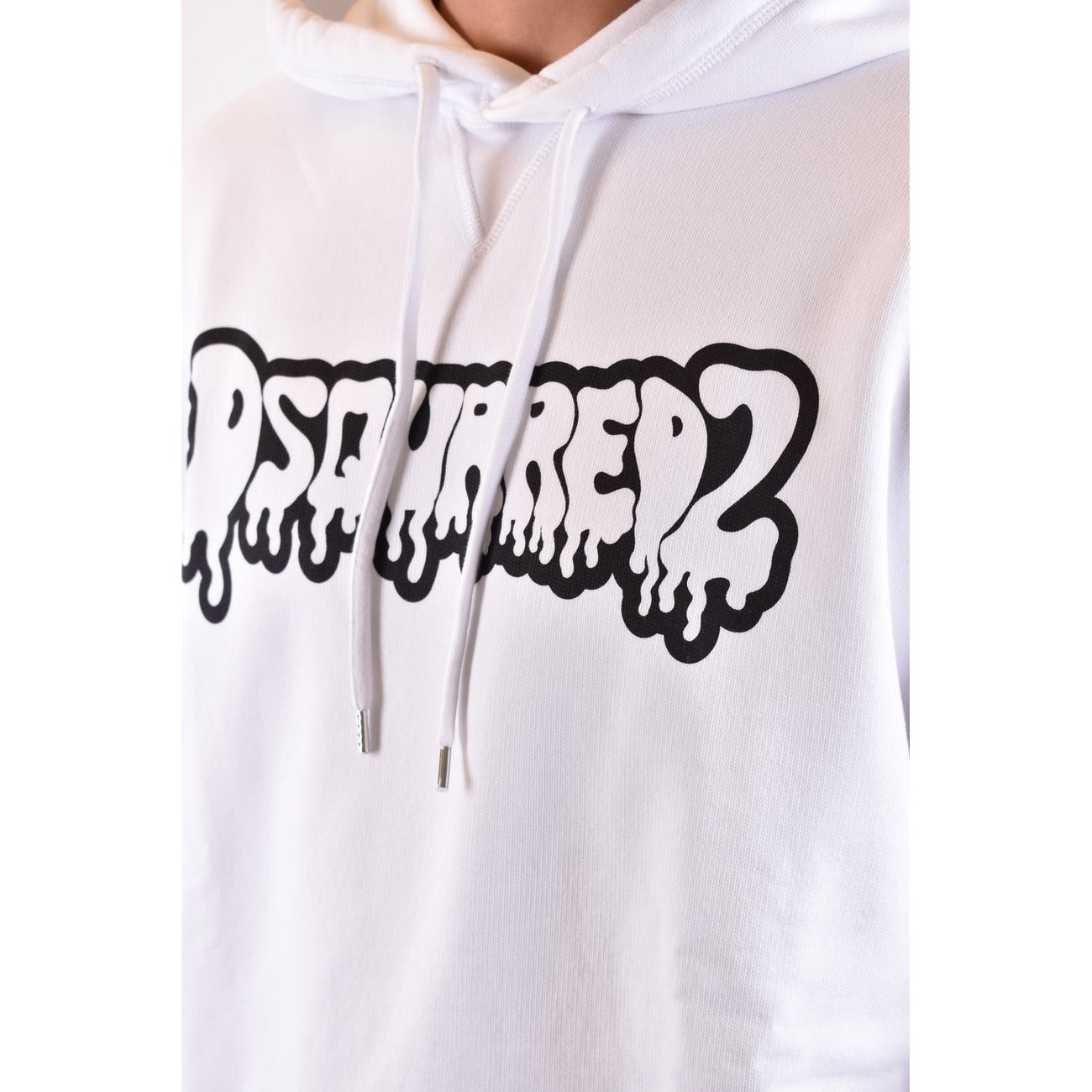 2430426 Dsquared2 Felpa Bianca Stampa Cappuccio Uomo