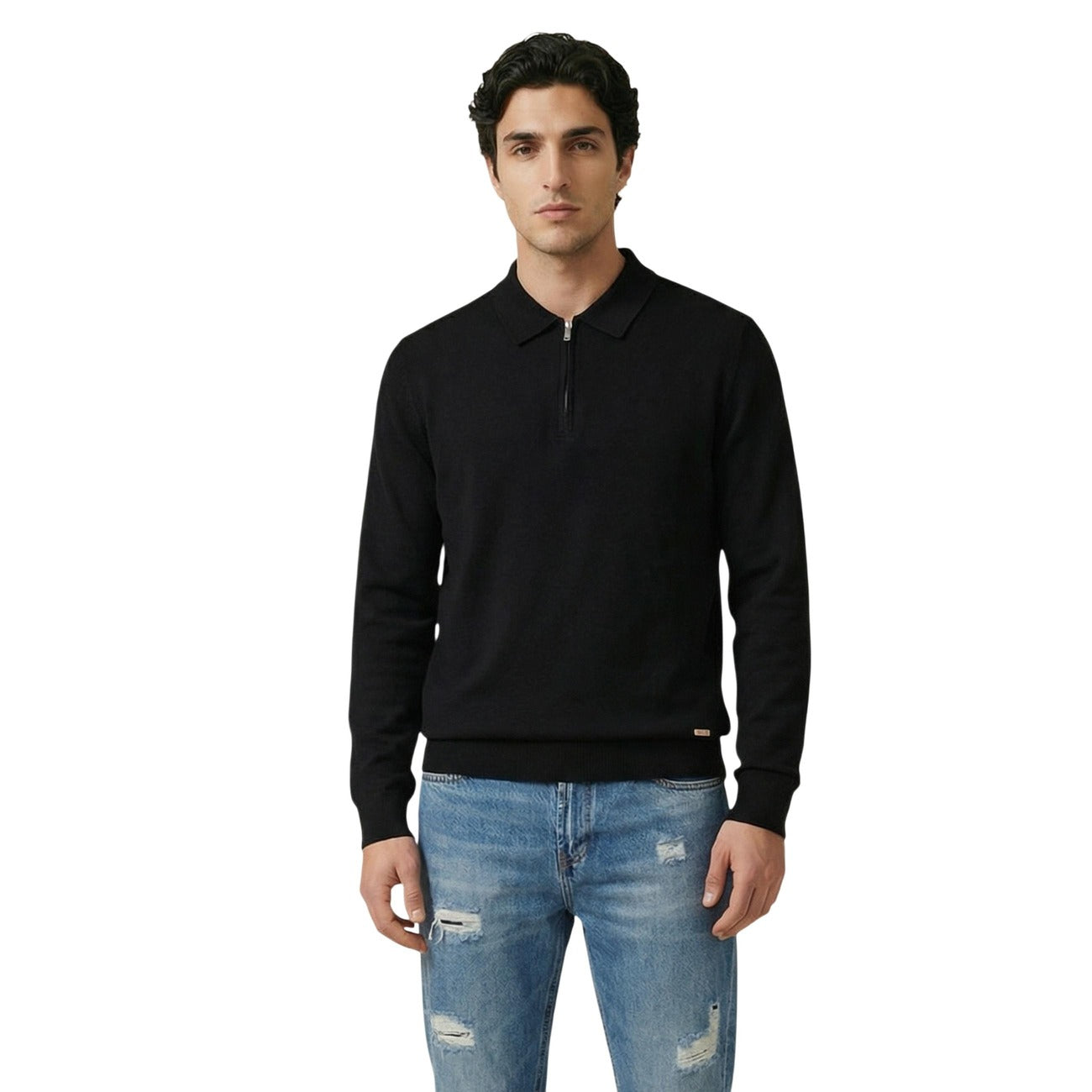 2455905 Gianni Lupo Maglia Nera Viscosa Cerniera Uomo