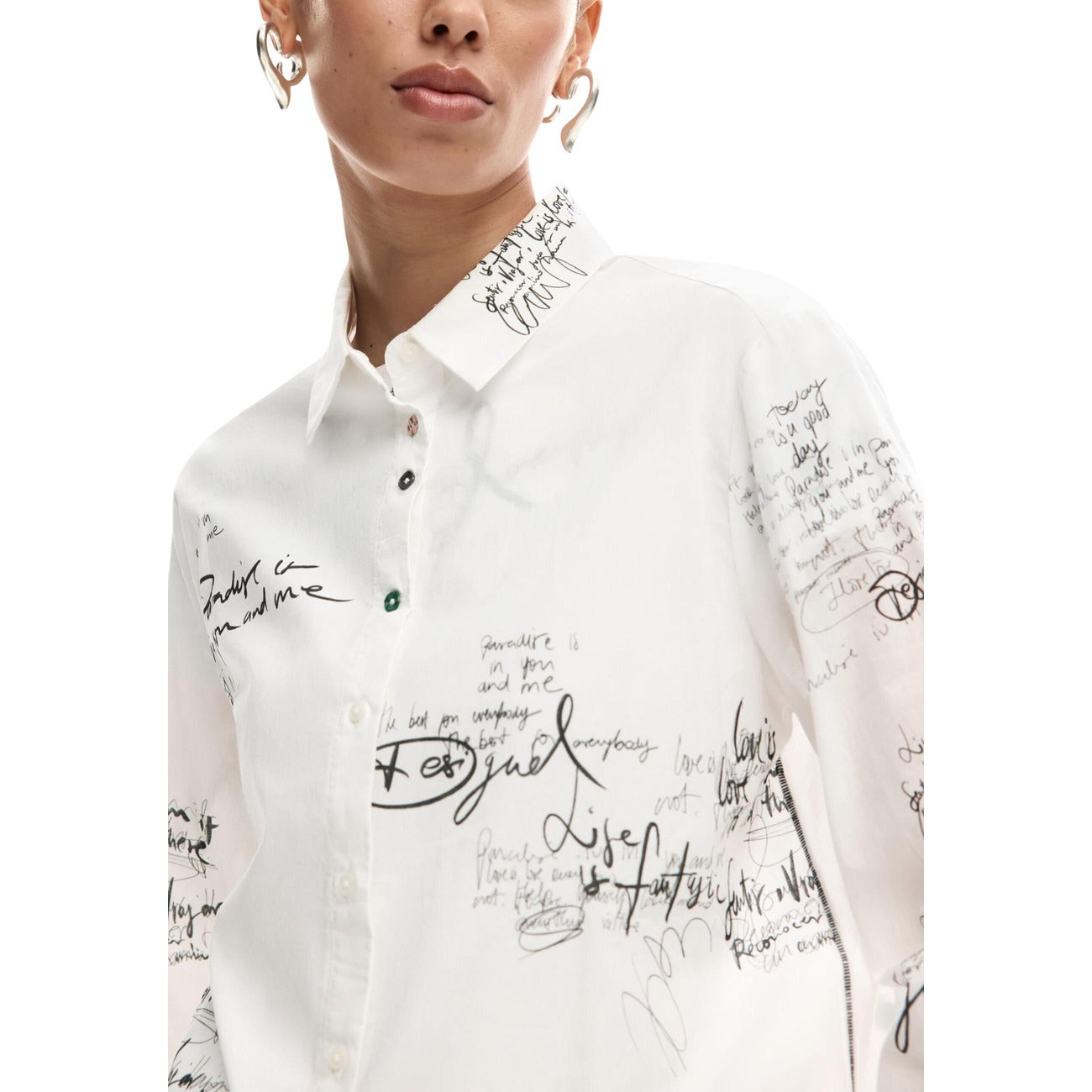 2451550 Desigual Camicia Donna Bianca Righe Cotone
