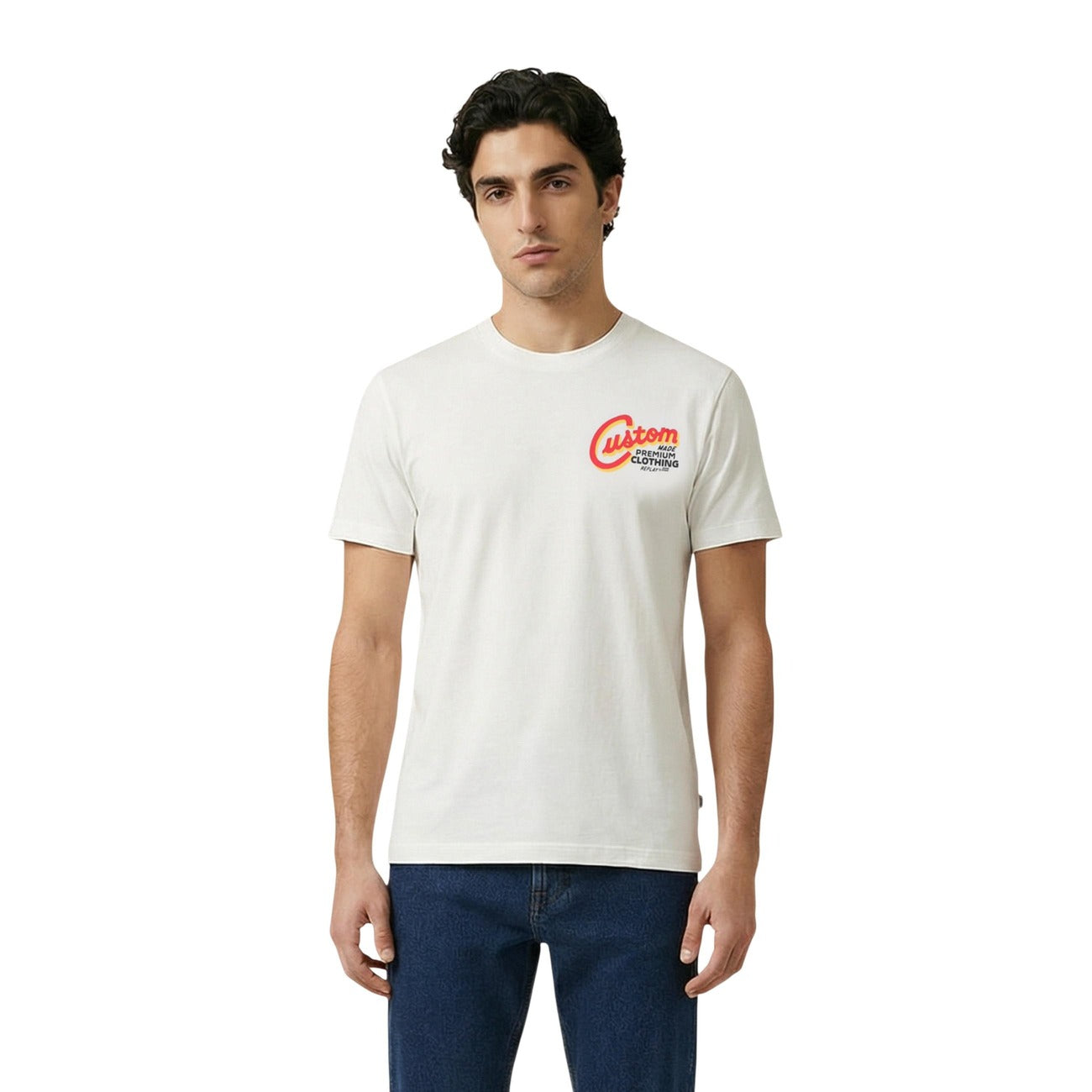 2456312 Replay T-Shirt Bianca con Stampa Uomo
