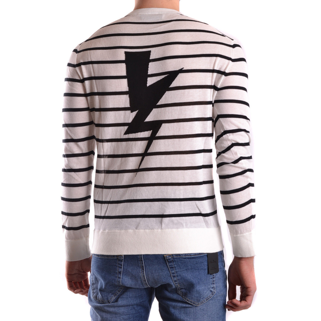 2431760 Neil Barrett Maglia Bianca Cotone Righe Uomo