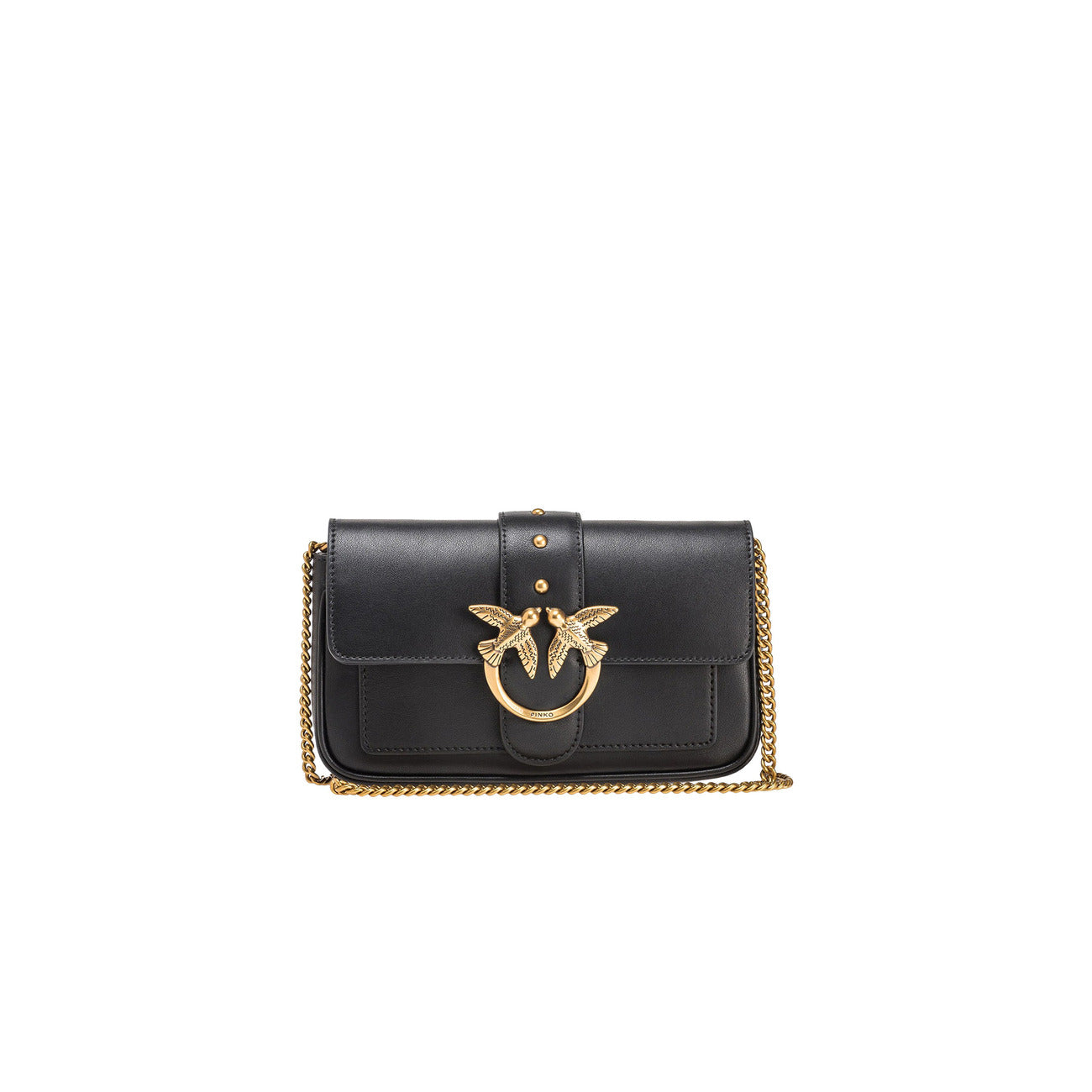 2407977 Pinko Borsa Tracolla Nera Pelle Bottone Gancio Donna
