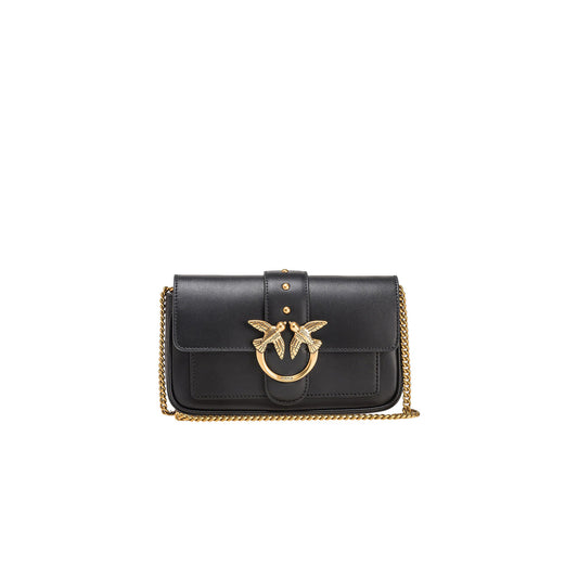 2407977 Pinko Borsa Tracolla Nera Pelle Bottone Gancio Donna