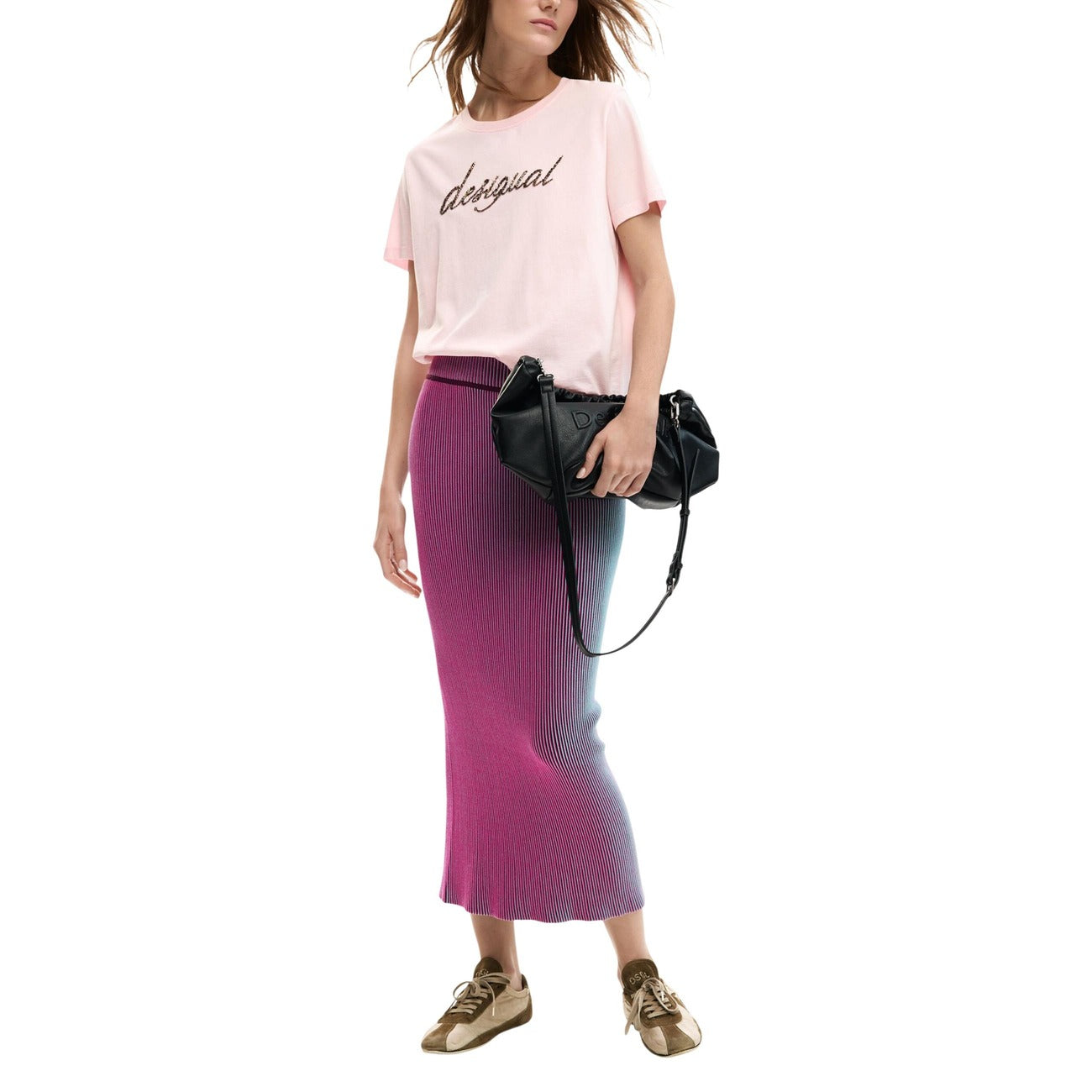 2453015 Desigual T-Shirt Donna Rosa Stampa Cotone