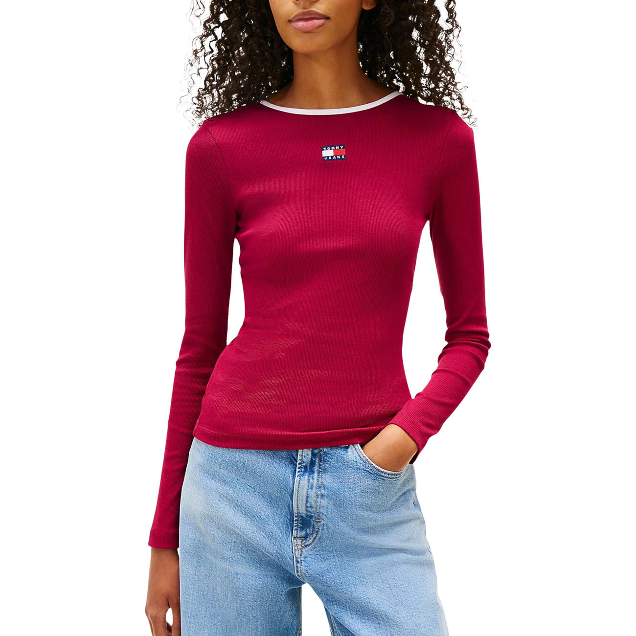 2452897 Tommy Hilfiger Jeans Maglia Donna Bordeaux Cotone Organico