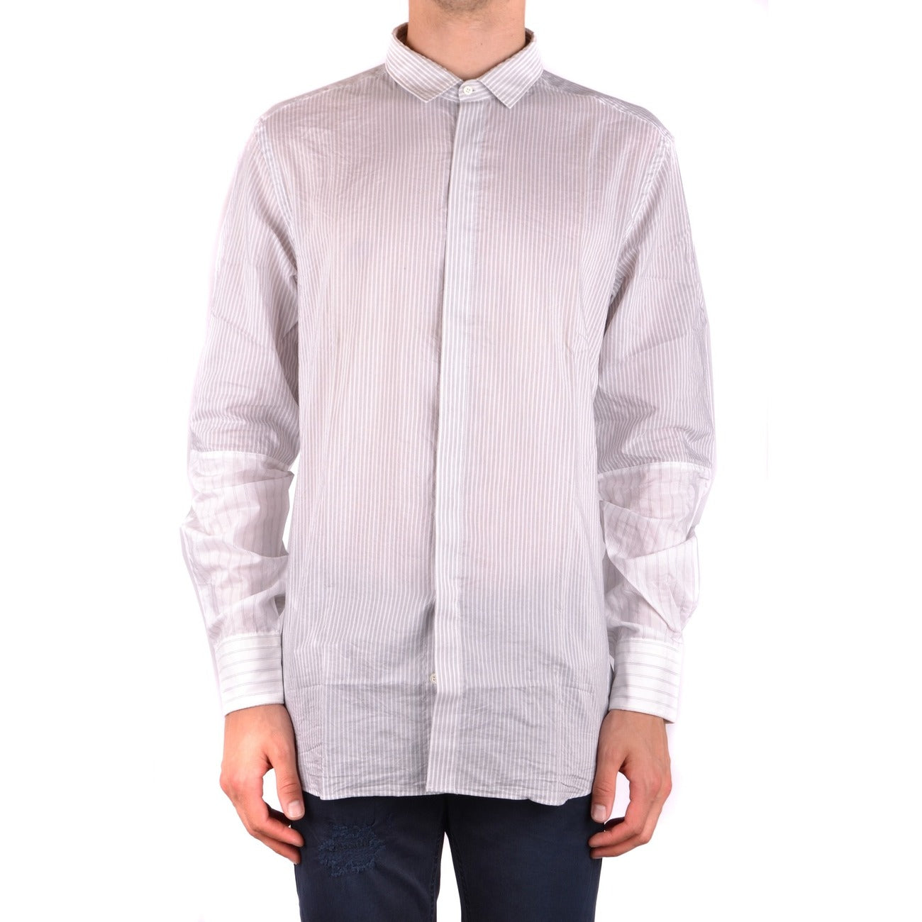 2431820 Neil Barrett Camicia Grigio Righe Maniche Lunghe Uomo