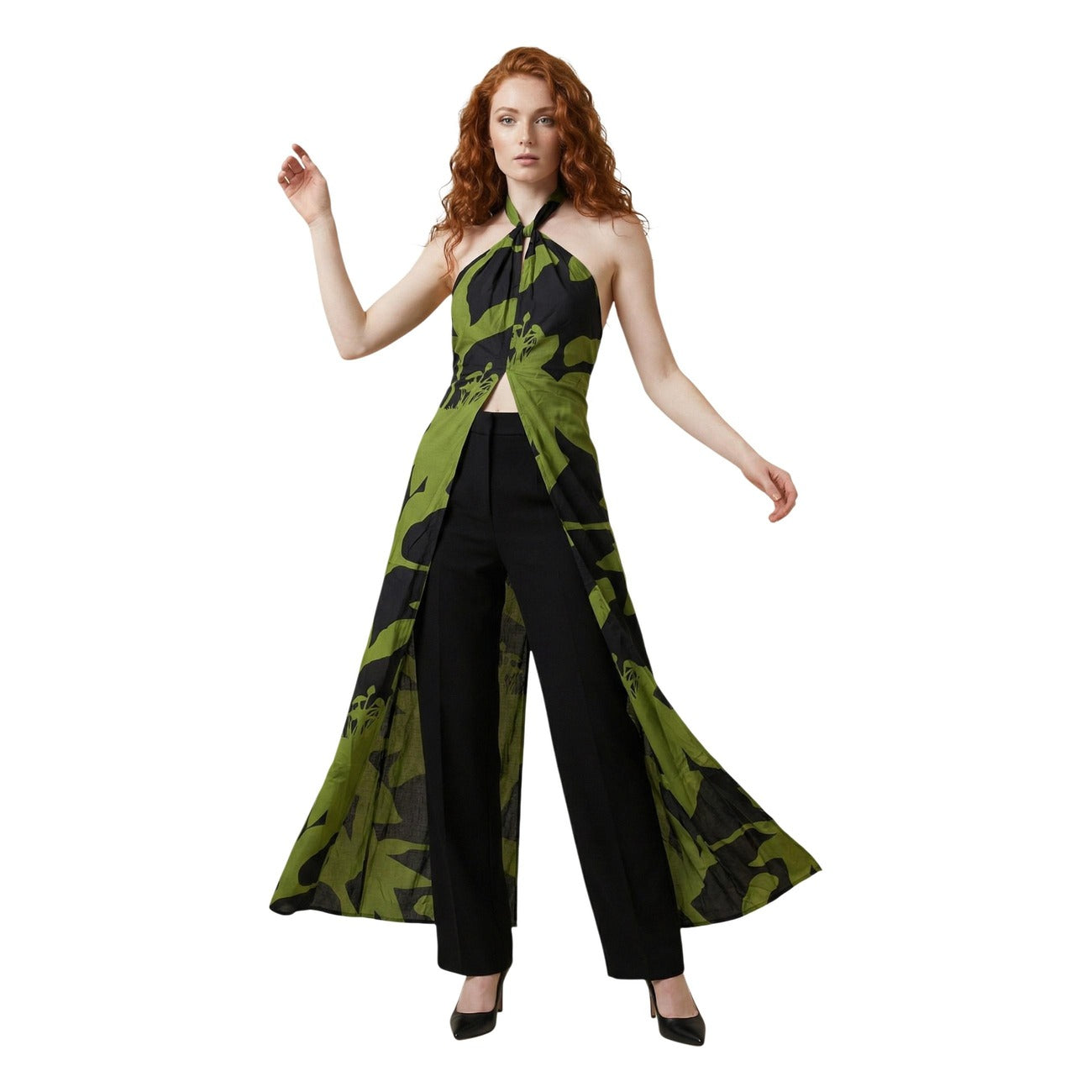 516747 Replay Abito Verde Lungo Floreale Donna